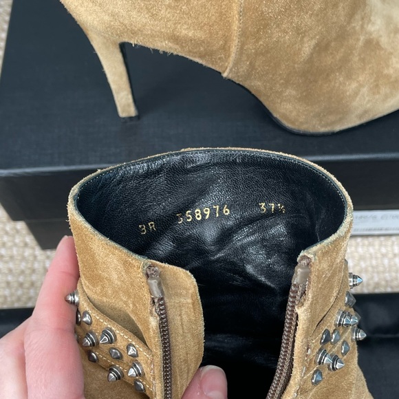 Authentic Saint Laurent Women Tan Suede Ankle Boot with silver spikes size:37.5 - Picture 8 of 12